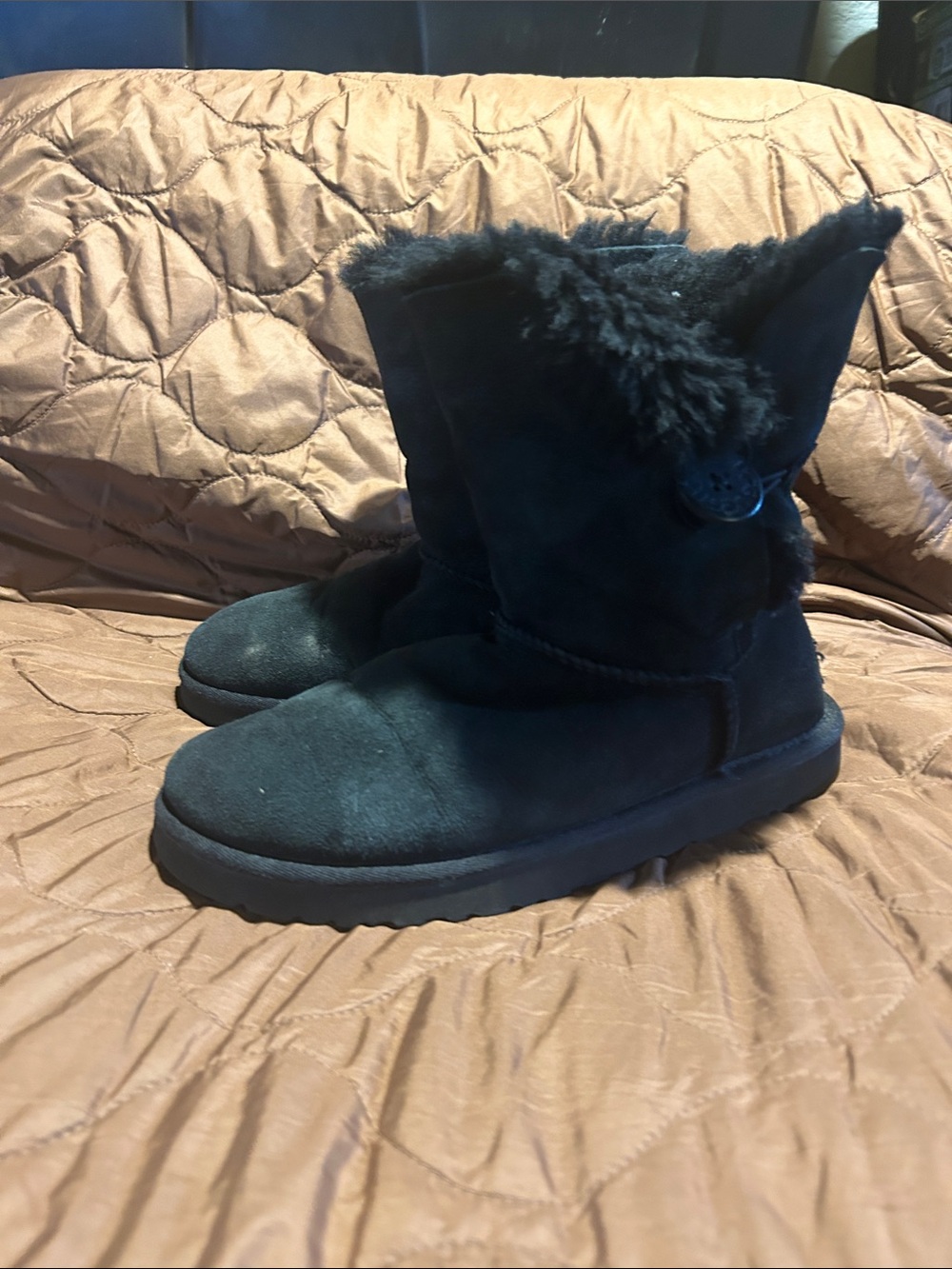 UGG Black Suede Shearling Button Ankle Boots